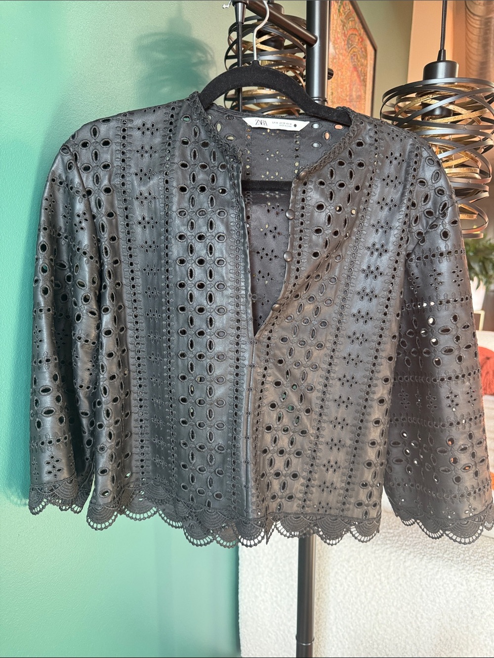 Zara Black Eyelet Faux Leather Top  - Women's Cropped